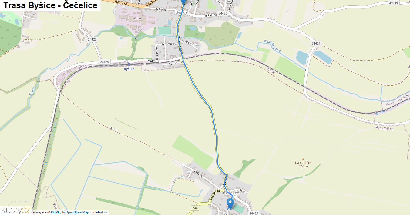 Byšice-Čečelice, mapa trasy