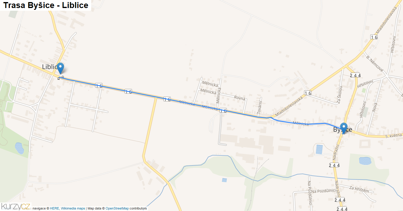 Byšice-Liblice, mapa trasy