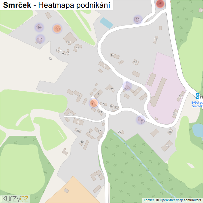 Mapa Smrček - Firmy v části obce.
