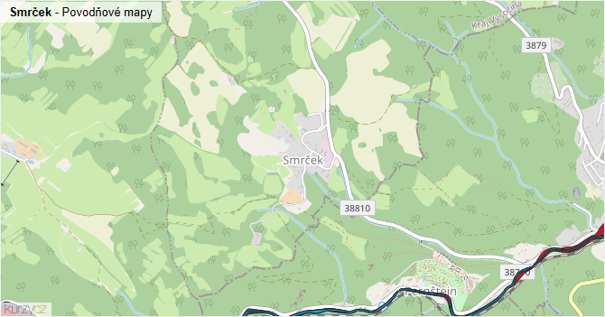Smrček - záplavové mapy stoleté vody