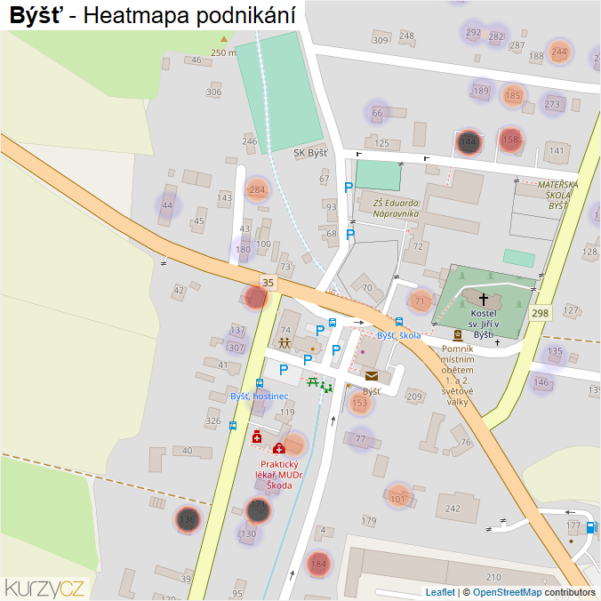 Mapa Býšť - Firmy v obci.