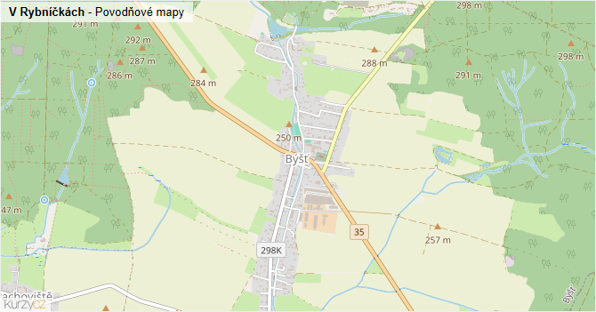 V Rybníčkách - záplavové mapy stoleté vody
