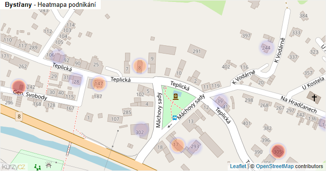 Bystřany - mapa podnikání