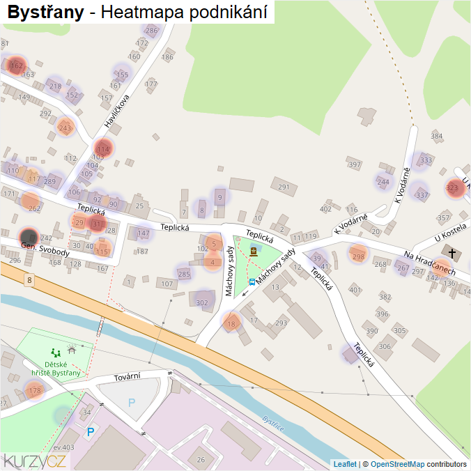 Mapa Bystřany - Firmy v části obce.