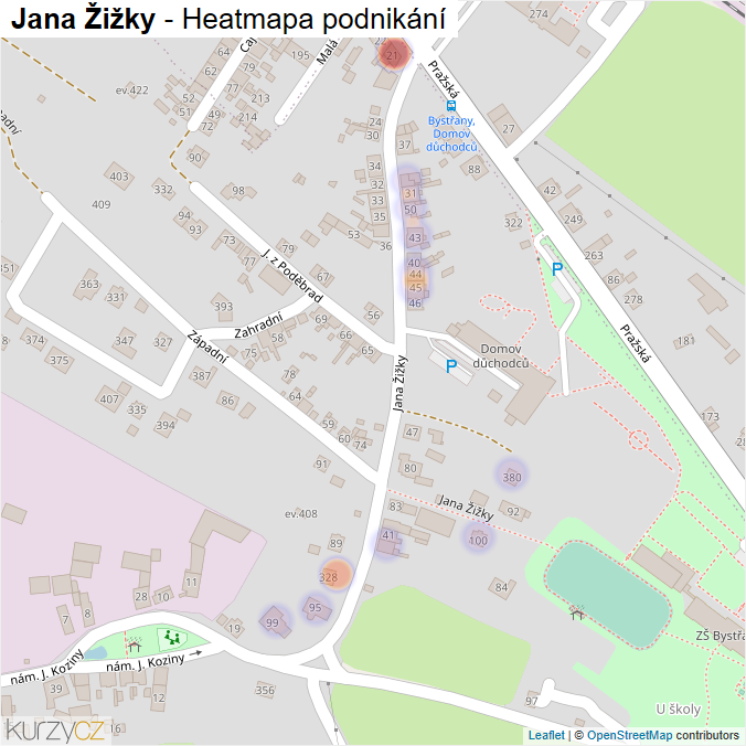 Mapa Jana Žižky - Firmy v ulici.