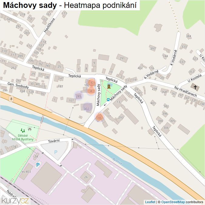 Mapa Máchovy sady - Firmy v ulici.