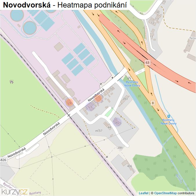 Mapa Novodvorská - Firmy v ulici.