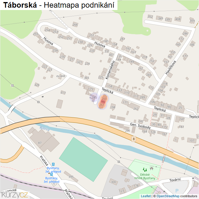 Mapa Táborská - Firmy v ulici.