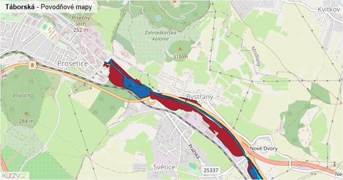 Táborská - záplavové mapy stoleté vody