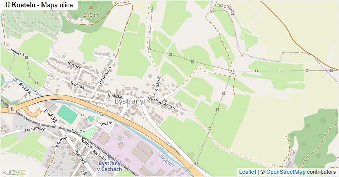 U Kostela - mapa ulice