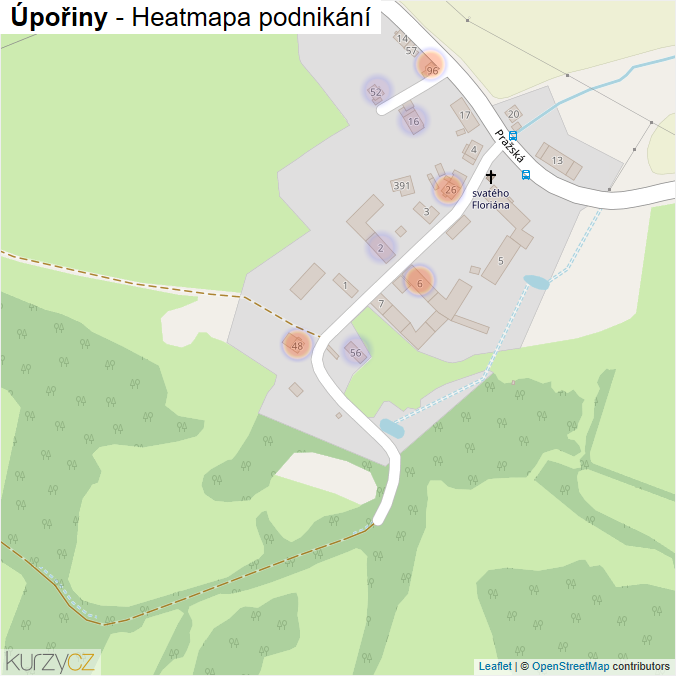 Mapa Úpořiny - Firmy v části obce.