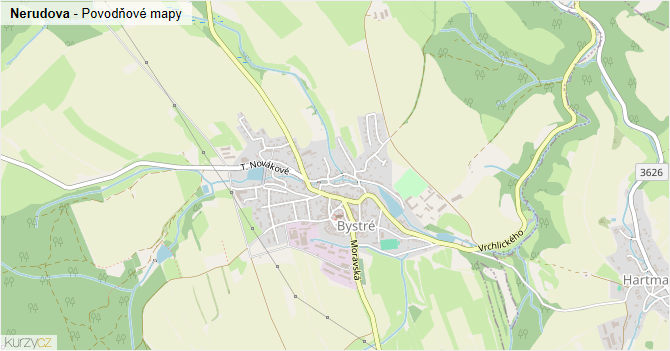 Nerudova - záplavové mapy stoleté vody