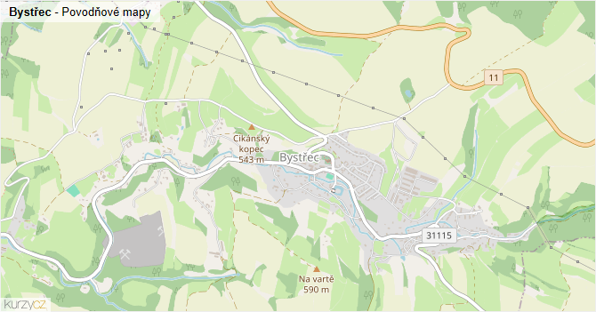 Bystřec - záplavové mapy stoleté vody