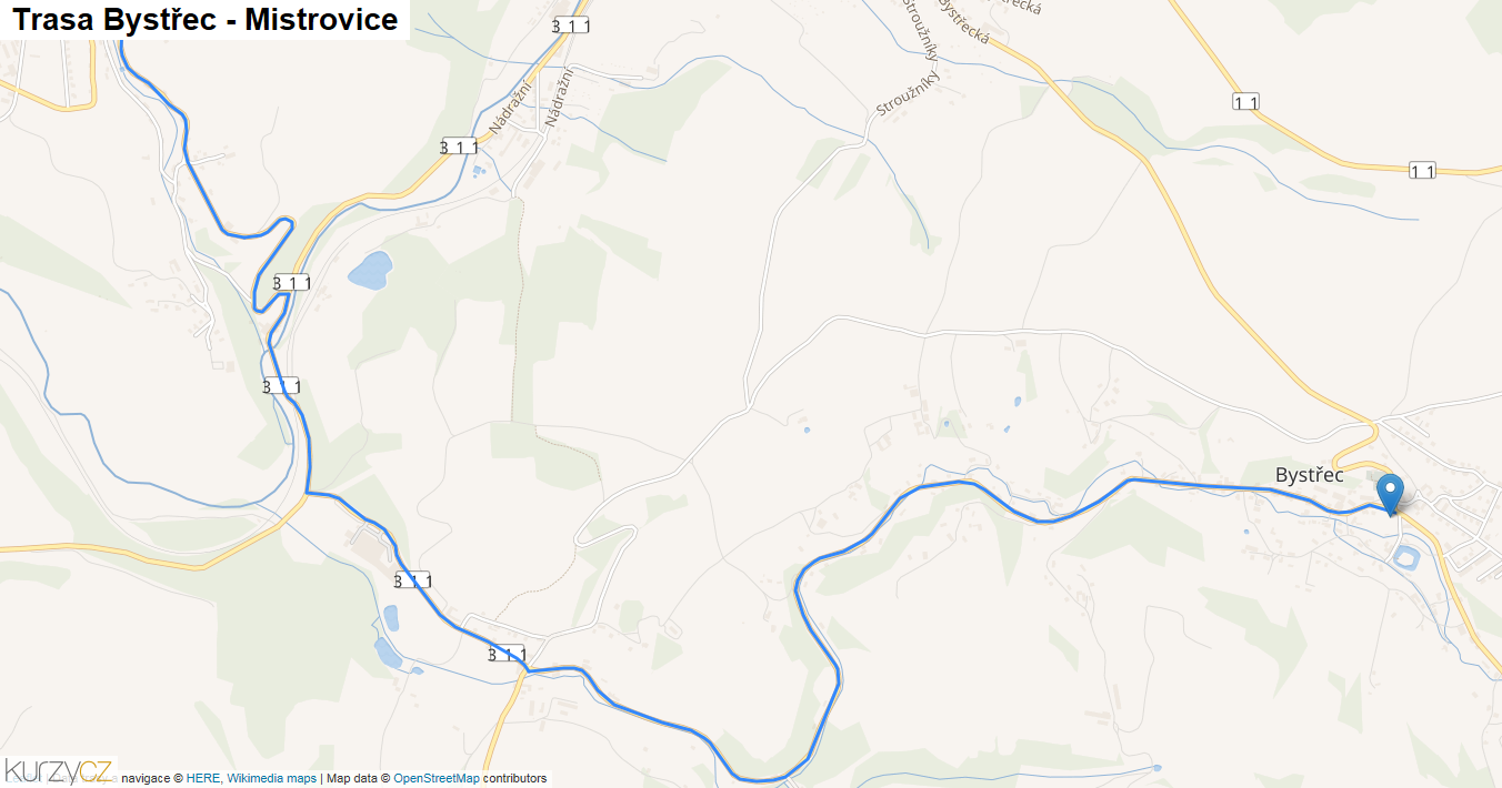 Bystřec-Mistrovice, mapa trasy