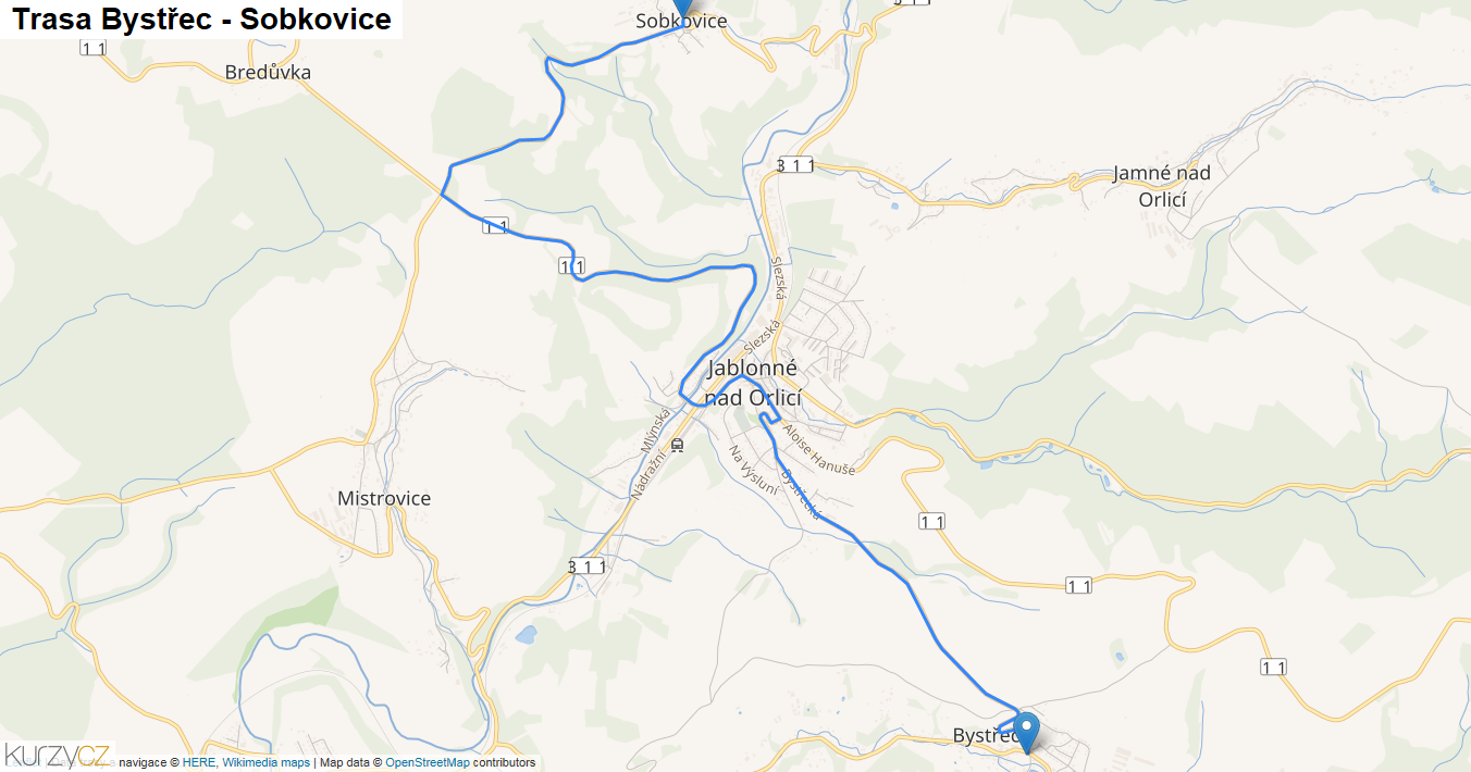 Bystřec-Sobkovice, mapa trasy