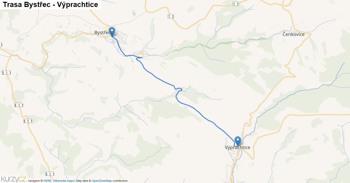 Bystřec-Výprachtice, mapa trasy