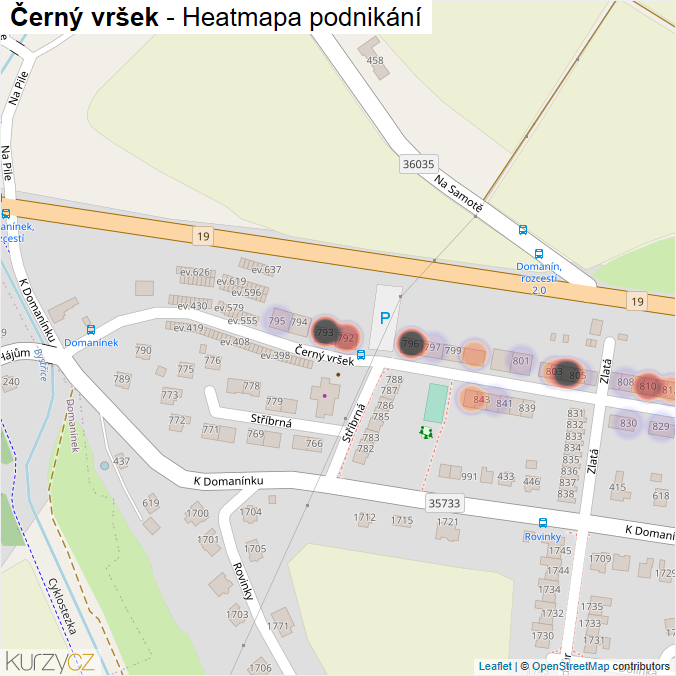Mapa Černý vršek - Firmy v ulici.