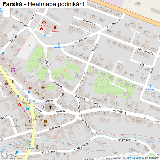 Mapa Farská - Firmy v ulici.