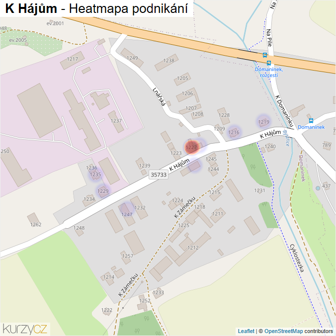 Mapa K Hájům - Firmy v ulici.