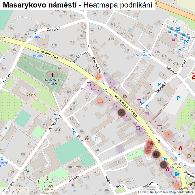 Mapa Masarykovo náměstí - Firmy v ulici.