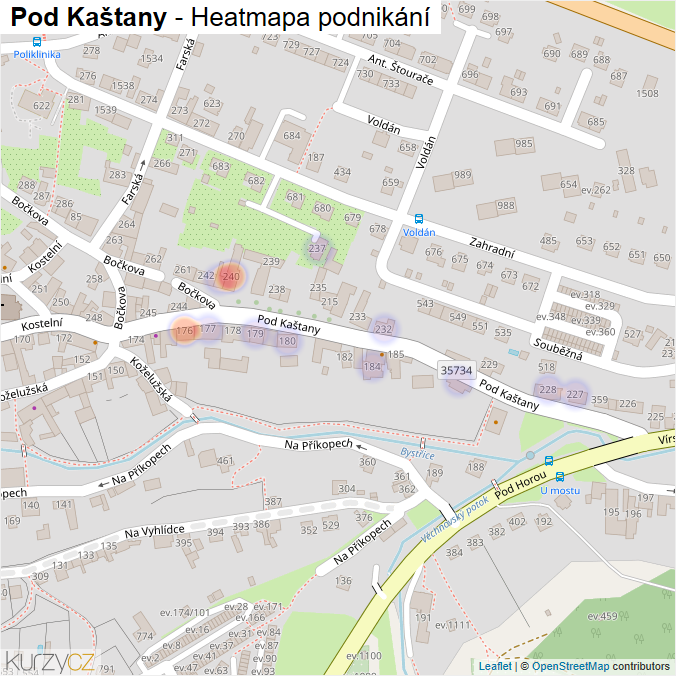 Mapa Pod Kaštany - Firmy v ulici.