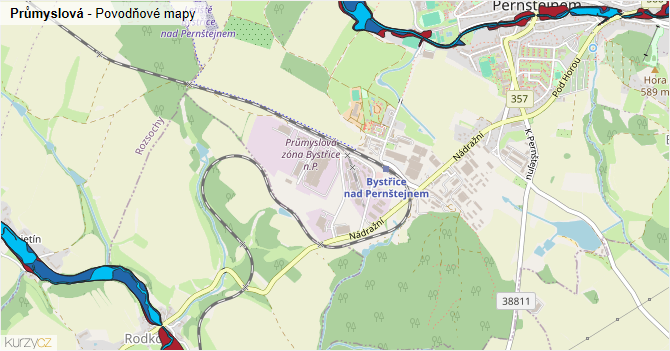 Průmyslová - záplavové mapy stoleté vody
