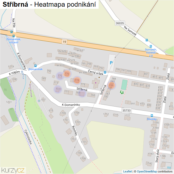 Mapa Stříbrná - Firmy v ulici.