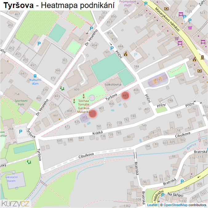 Mapa Tyršova - Firmy v ulici.