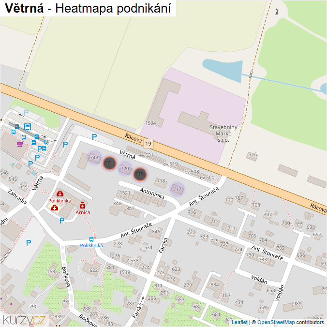 Mapa Větrná - Firmy v ulici.