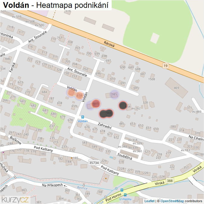 Mapa Voldán - Firmy v ulici.