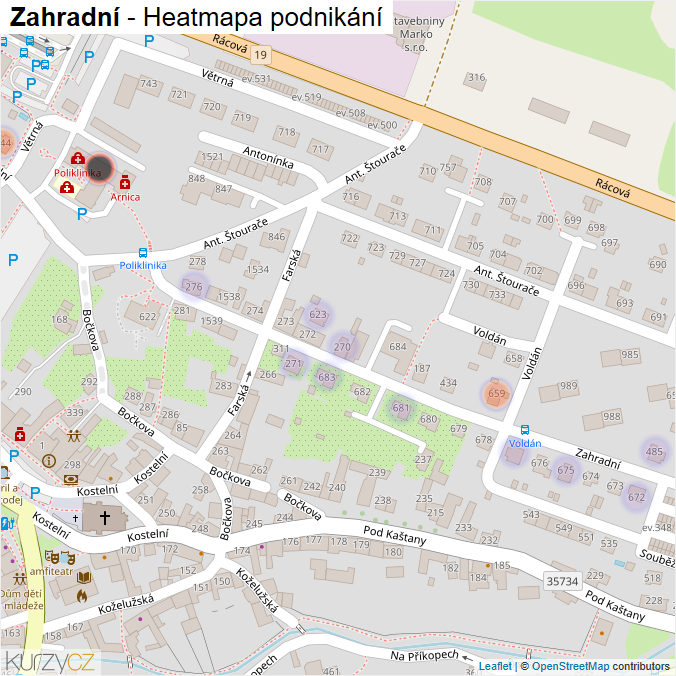 Mapa Zahradní - Firmy v ulici.