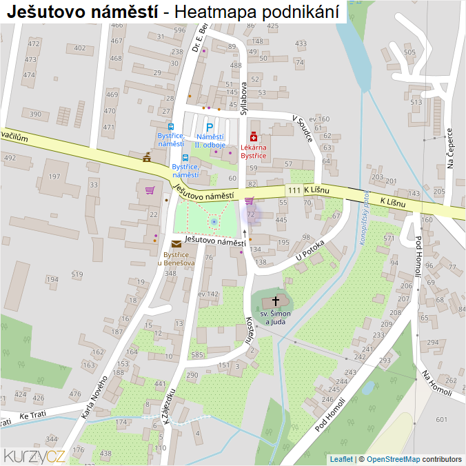 Mapa Ješutovo náměstí - Firmy v ulici.