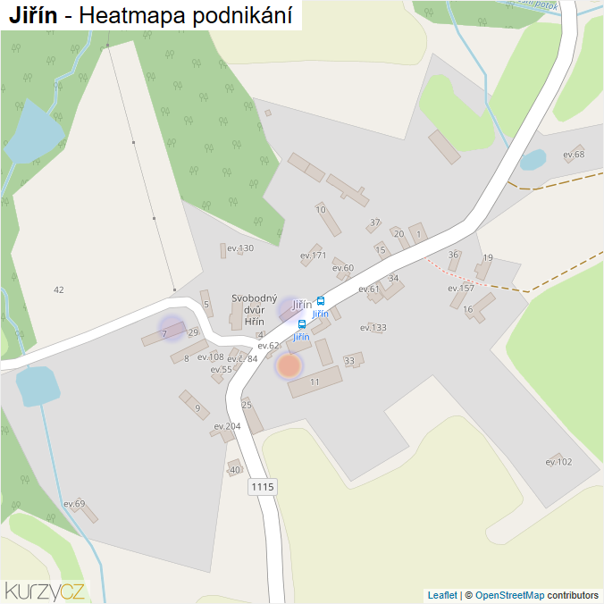 Mapa Jiřín - Firmy v části obce.