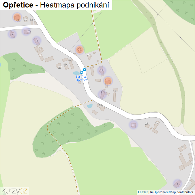 Mapa Opřetice - Firmy v části obce.