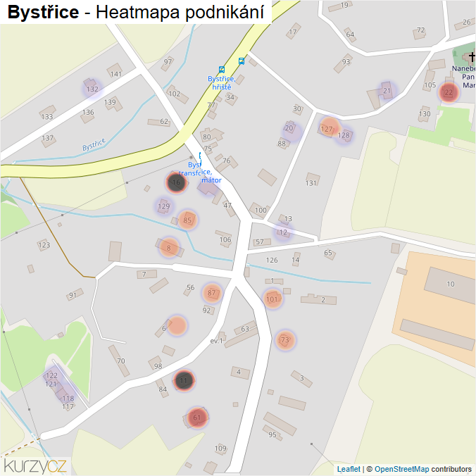 Mapa Bystřice - Firmy v části obce.