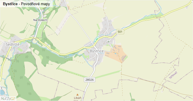Bystřice - záplavové mapy stoleté vody