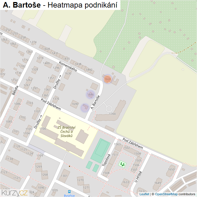 Mapa A. Bartoše - Firmy v ulici.