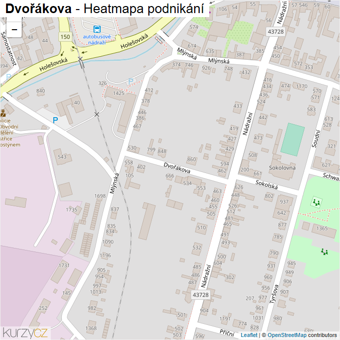 Mapa Dvořákova - Firmy v ulici.