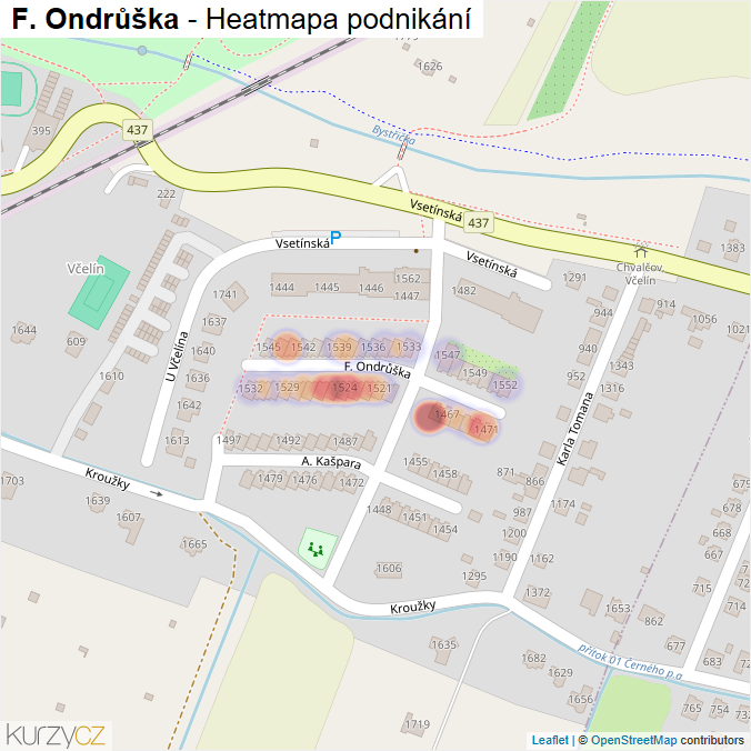 Mapa F. Ondrůška - Firmy v ulici.