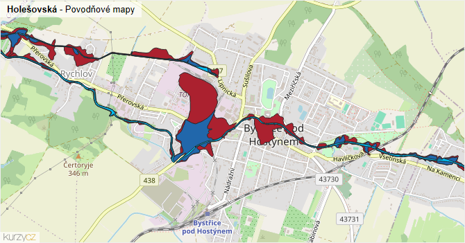 Holešovská - záplavové mapy stoleté vody