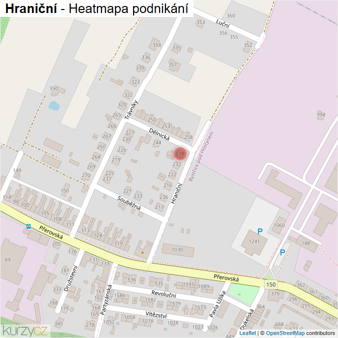 Mapa Hraniční - Firmy v ulici.
