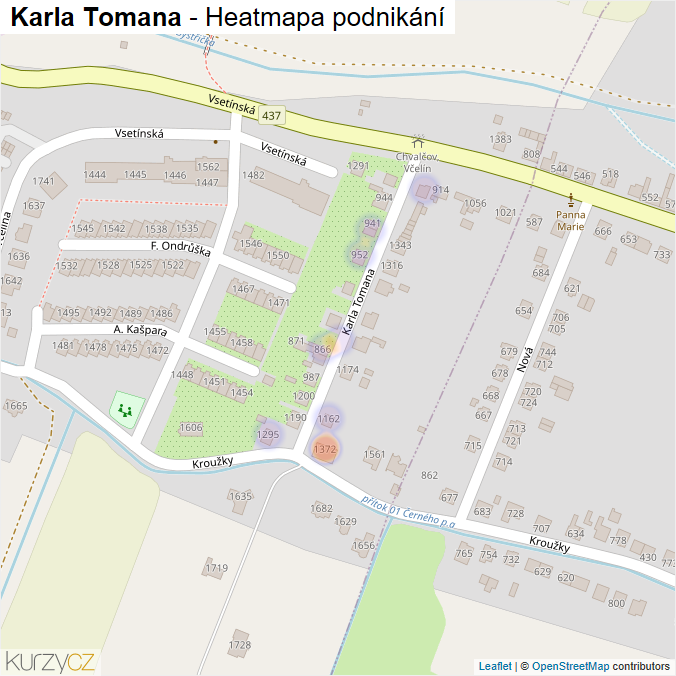 Mapa Karla Tomana - Firmy v ulici.