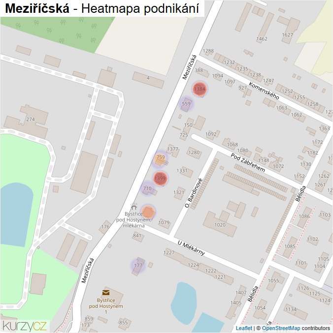 Mapa Meziříčská - Firmy v ulici.