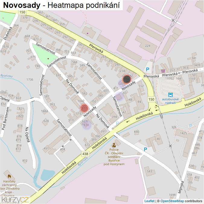 Mapa Novosady - Firmy v ulici.