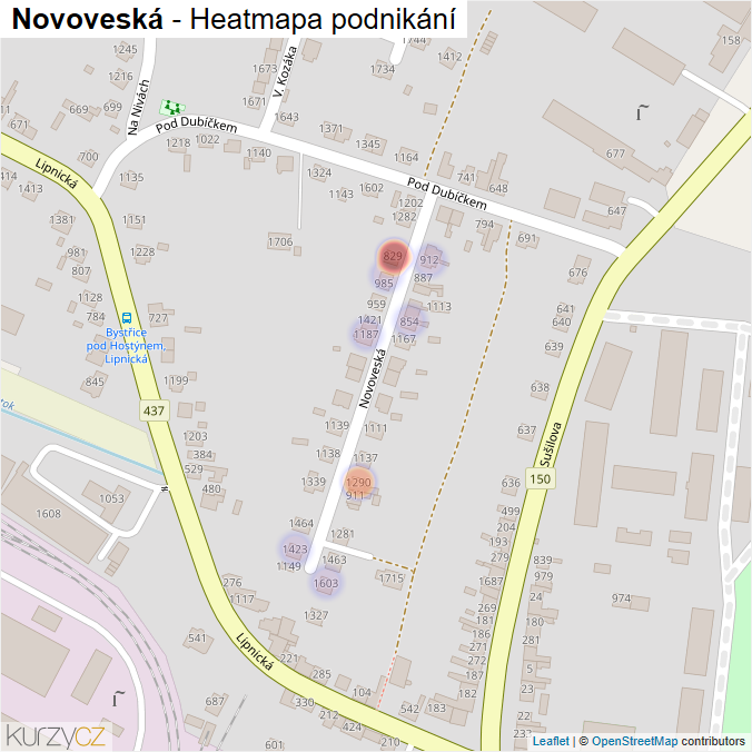 Mapa Novoveská - Firmy v ulici.