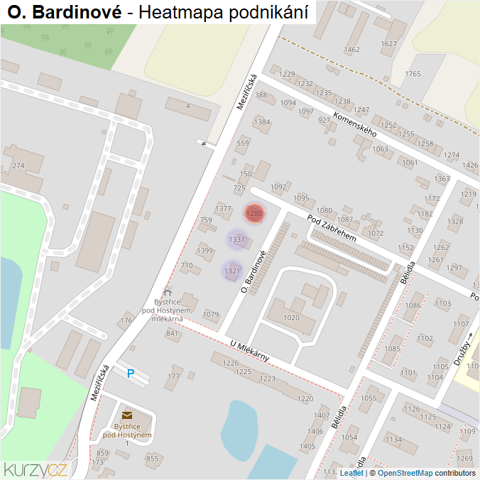 Mapa O. Bardinové - Firmy v ulici.