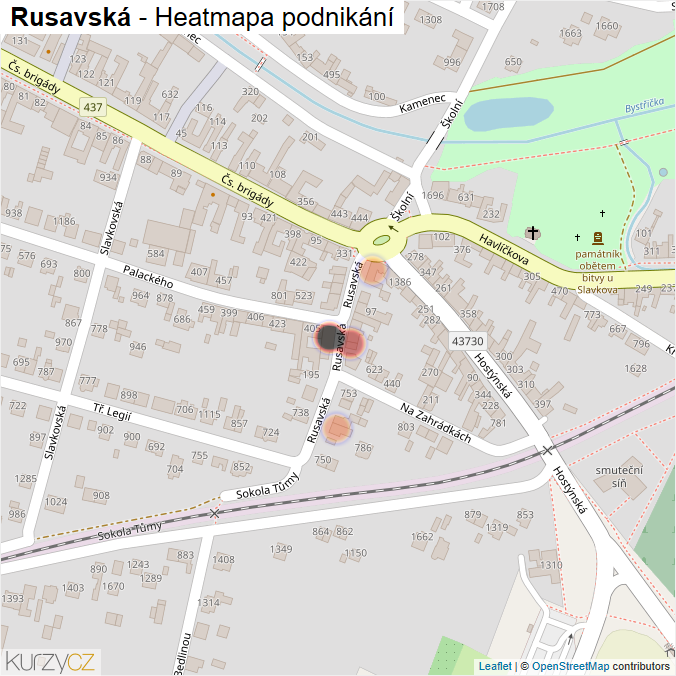 Mapa Rusavská - Firmy v ulici.