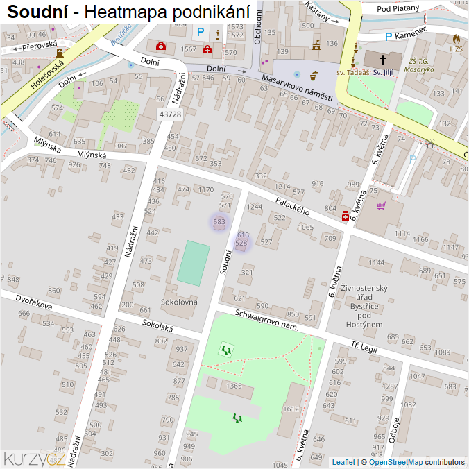 Mapa Soudní - Firmy v ulici.