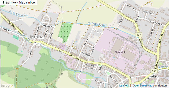 Trávníky - mapa ulice