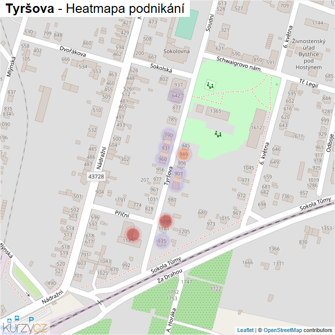 Mapa Tyršova - Firmy v ulici.